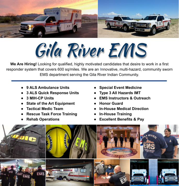 Gilariverhealth's tweet image. The EMS Dept is currently recruiting for 4 Pool Paramedics.

Visit our career portal today at grhc.org/careers/  and search “Paramedic”

#EMS #EmergencyMedicalServices #CaringForTheCommunity #EMSLife #Paramedic #EMT #GRIC #Ambulance #FirstResponder #TEMS #Paramedicine #MIH…
