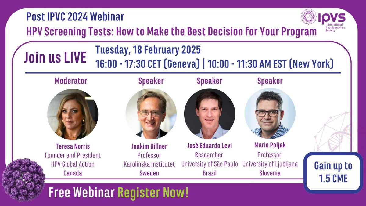 Don't miss this webinar next week !
Leading experts will share practical insights on designing effective screening programs, overcoming infrastructure challenges in diverse settings, and evaluating the latest #HPV screening technologies. 
Register now 👉 bit.ly/3PHQDV7