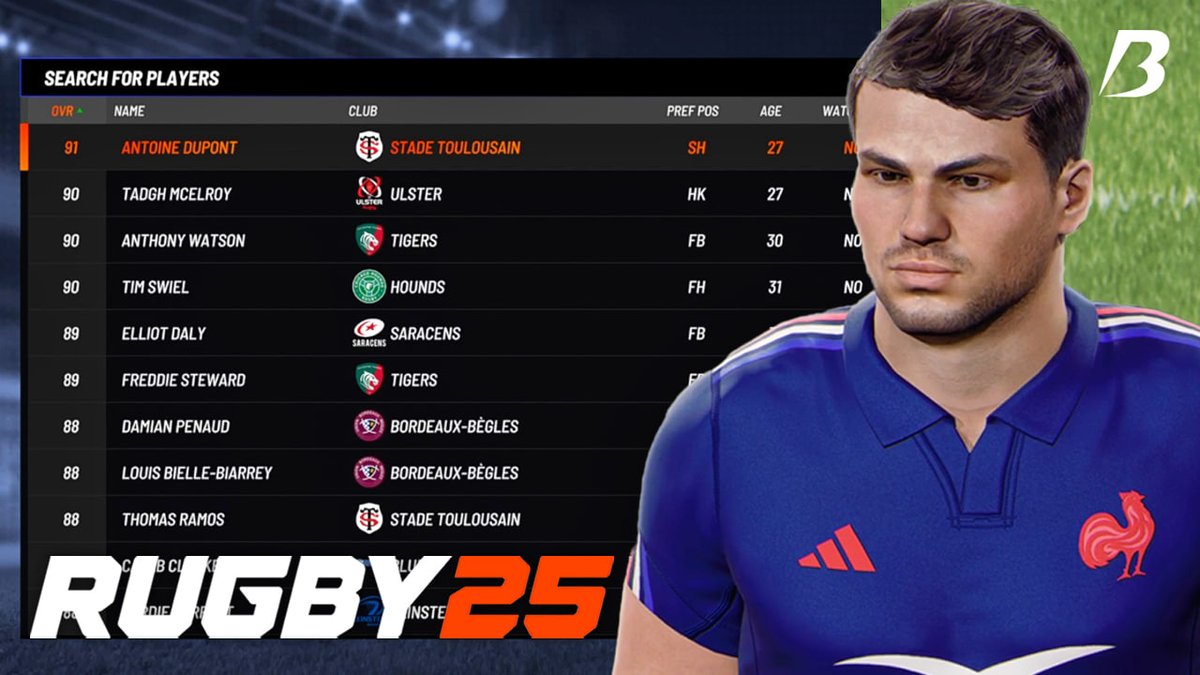 Rugby 25 – TOP 200 Best Player Ratings! 😱🔥 Dupont, Kolbe, Savea &amp; more! Who’s the highest-rated? 🏉🎮

FULL VIDEO: youtu.be/xSHdpL99AQM

#Rugby25 #RugbyRatings #TopPlayers #RugbyGame #AntoineDupont #CheslinKolbe #ArdieSavea #Springboks #AllBlacks #FranceRugby #EnglandRugby