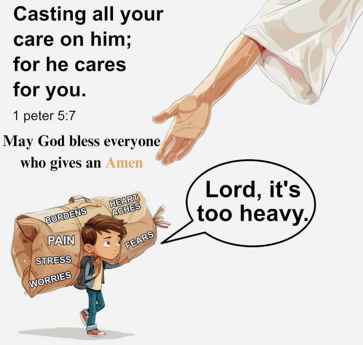 1 Peter 5:7
“Casting all your care upon him; for he careth for you.”