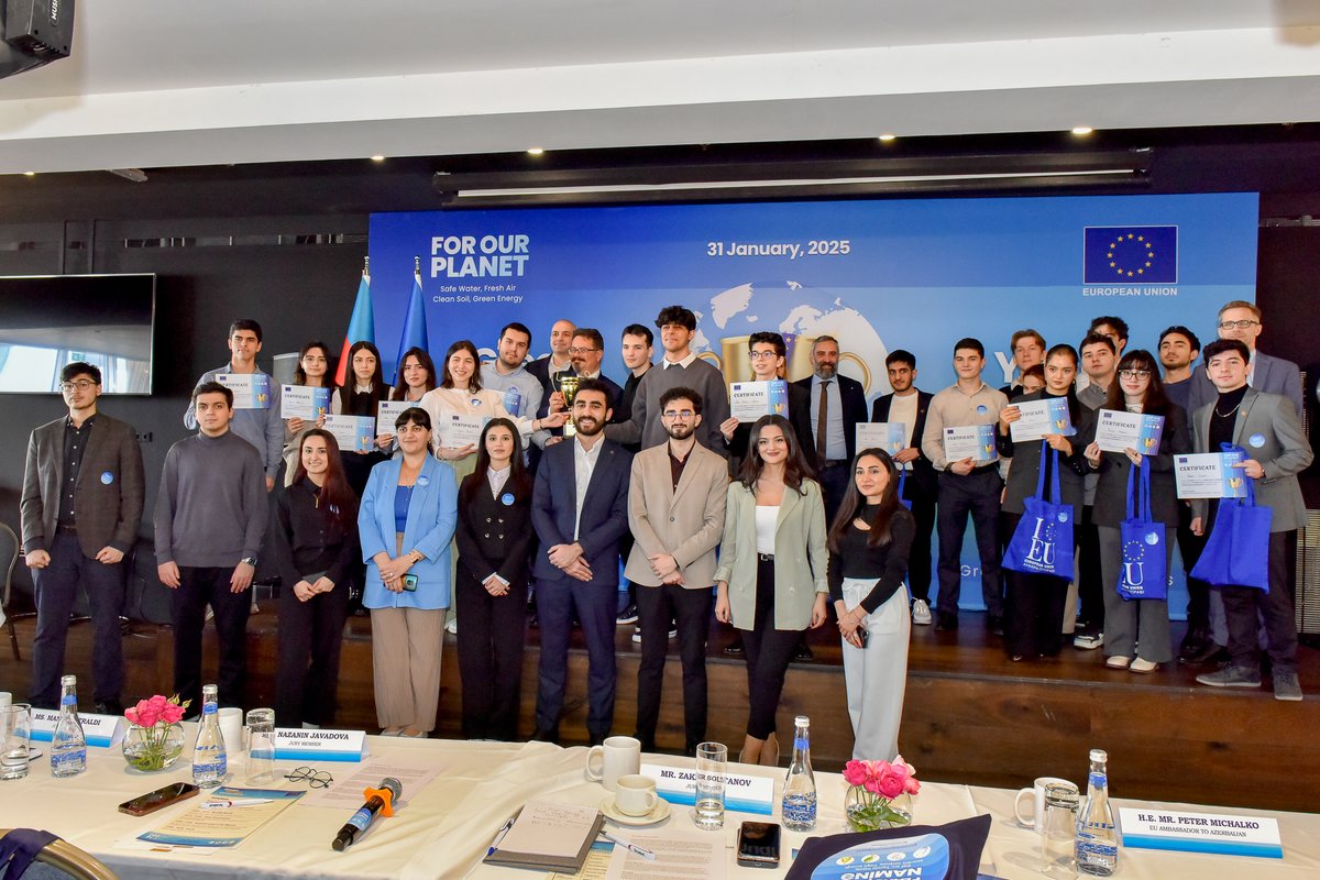 commwithuseu's tweet photo. 🌍 The Grand Final of the "Green Future" Competition took place on 31 January in #Baku, and we were thrilled to support this remarkable environmental initiative with our #communication team in #Azerbaijan! 

#Avropaİttifaqı #EuropeanUnion #EU4Azerbaijan #ForOurPlanet #EUGreenDeal https://t.co/G4NOUwMwUB