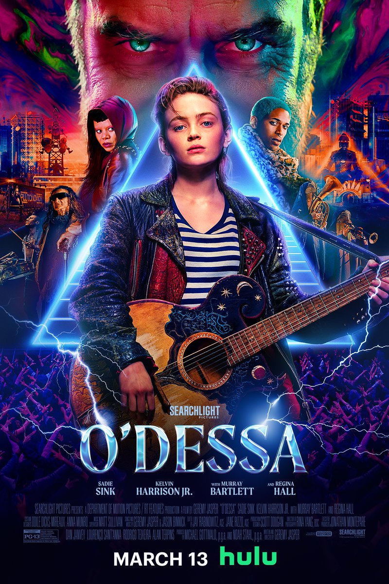 O'DESSA. An epic rock opera written and directed by Geremy Jasper. Starring Sadie Sink and Kelvin Harrison Jr., with Murray Bartlett and Regina Hall. Premieres at @SXSW this March, streaming on @Hulu March 13th. #ODessaFilm