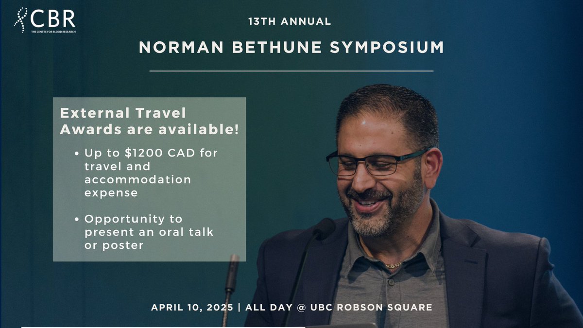 🌍 Travel to Vancouver with CBR Support! 🏞️ Trainees can receive up to $1200 to cover travel and accommodation expenses for the Norman Bethune Symposium. 

Don't miss this chance to expand your scientific network

🔗 Apply now: ubc.ca1.qualtrics.com/jfe/form/SV_cL… 

#research #science