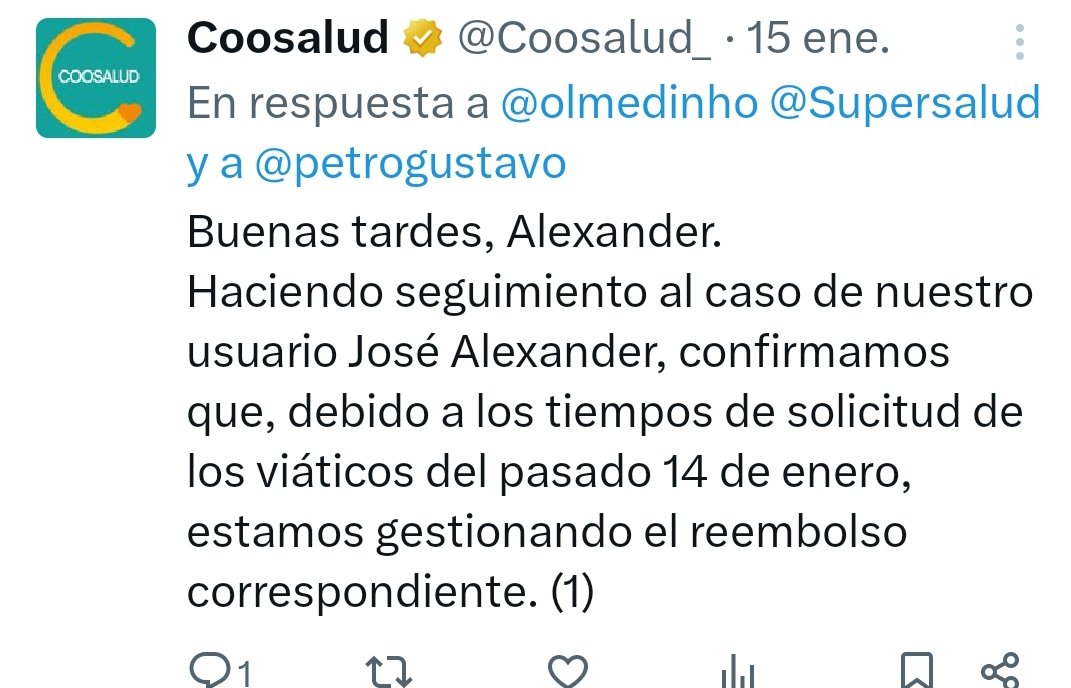olmedinho's tweet photo. Cómo es posible @Supersalud ya van como dos meses esperando el desembolso de unos viáticos yo busqué la plata prestada y @Coosalud_ no da respuesta que pasa con estos delincuentes @agaviriau @petrogustavo @NoticiasRCN @CaracolTV @SenadoGovCo @CamaraColombia https://t.co/1pjXMomx7e