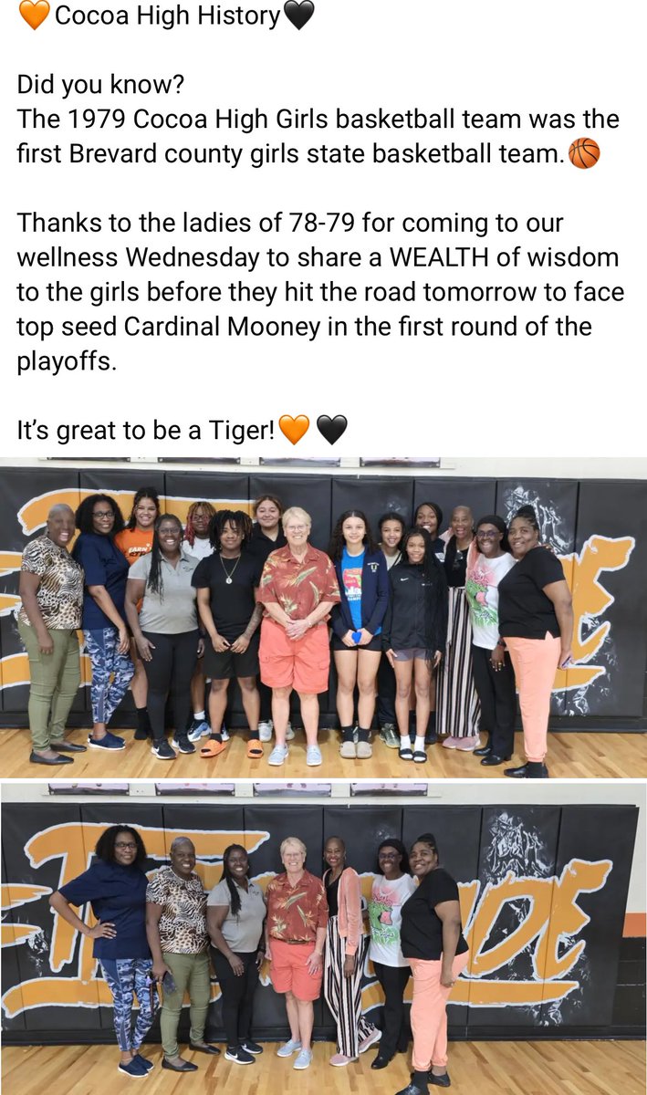 Last night we had the pleasure of hosting the 1978-79 Cocoa Girls Basketball STATE CHAMPIONSHIP TEAM! 

They were the first team of any kind to bring a STATE title to Brevard County! 

On our way to Cardinal Mooney tonight to begin our journey to do the same! #TigerPride