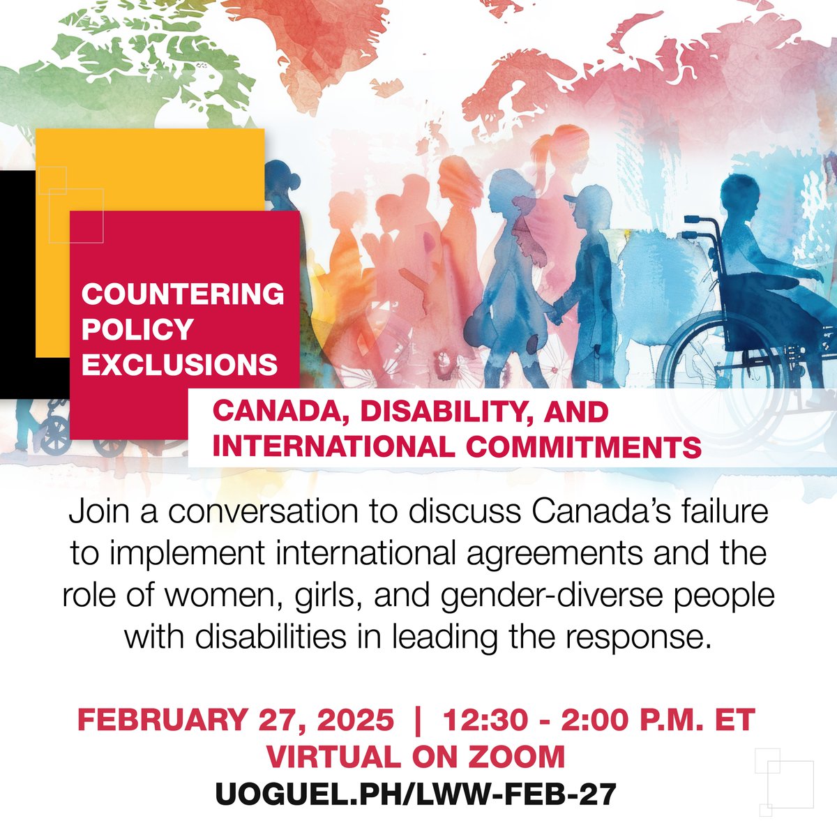 On Feb 27, 12:30-2:00pm ET, join civil society leaders and researchers to talk about the role of women, girls, and gender-diverse people with disabilities in responding to gaps in Canada’s international agreements. bit.ly/4gJqno5 
<a href="/CSAHS_UoG/">CSAHS, University of Guelph</a> <a href="/GuelphDHR/">Diversity & Human Rights</a> <a href="/csaguelph/">CSA | UofG</a>