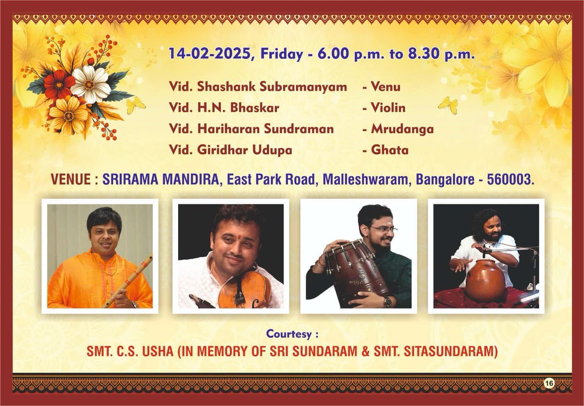 Bangalore -  tomorrow Feb 14 at the Malleshwaram Rama Mandira!
I am performing at this venue after 30 years. During my early days, I have spent hours together listening stalwarts performing at this venue. 
Looking forward! 

#shashankflute #bangalore #malleshwaram
#liveconcert