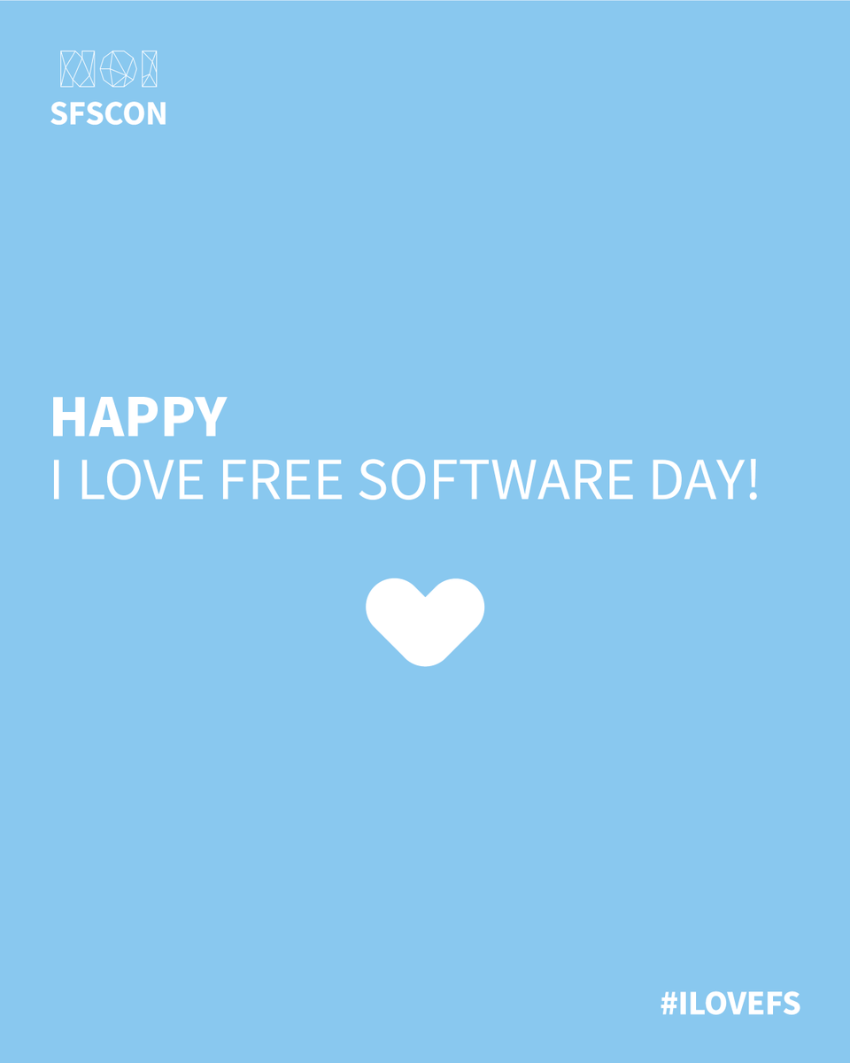 SFSCON (@sfscon) on Twitter photo 💖 Happy I Love Free Software Day! 💖
Today, we show our gratitude to all those who dedicate their time, knowledge and passion to Free Software projects!
🙏 Special thanks to <a href="/fsfe/">Free Software Foundation Europe</a> for supporting this incredible movement.
#FreeSoftware #ilovefs 💖 Happy I Love Free Software Day! 💖
Today, we show our gratitude to all those who dedicate their time, knowledge and passion to Free Software projects!
🙏 Special thanks to <a href="/fsfe/">Free Software Foundation Europe</a> for supporting this incredible movement.
#FreeSoftware #ilovefs