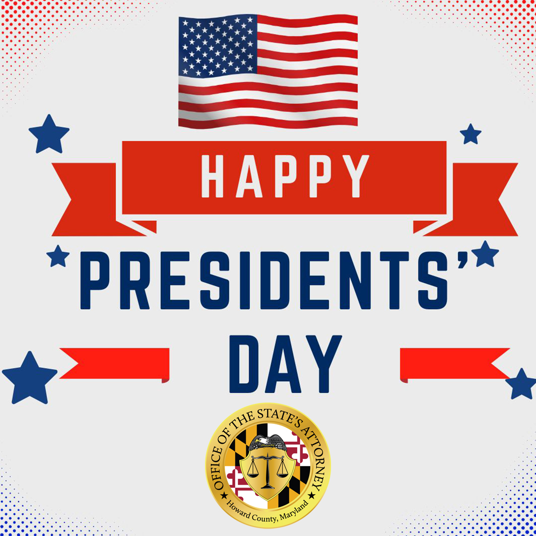 📢 Office Closure Announcement 📢

The <a href="/HowardCoSAO/">Howard County State's Attorney's Office</a> will be closed on Monday, February 17th, in observance of the #PresidentsDay holiday. We will reopen with normal business hours on Tuesday, February 18th.