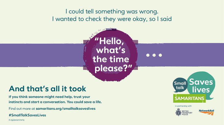 A little small talk and a simple question like ‘Hello, what’s the time?’ can be all it takes. #SmallTalkSavesLives

<a href="/samaritans/">Samaritans</a> 

If you care for someone who is struggling to cope, support is available to #GlasgowCarers

ℹ️  yoursupportglasgow.org/carers