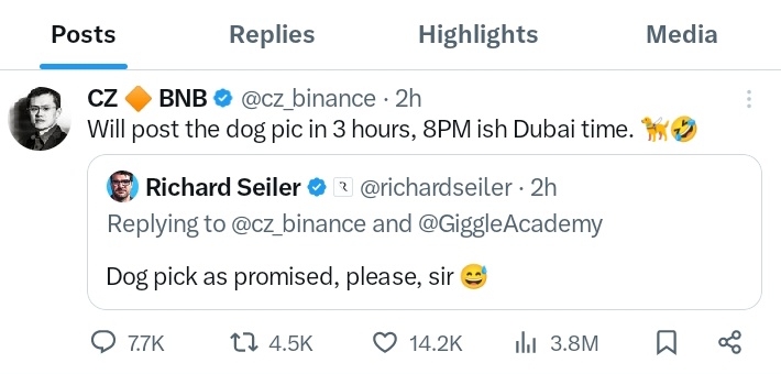 #BNB 
<a href="/cz_binance/">CZ 🔶 BNB</a> The good days of BNB🚀 have started now.
CZ's dog is going to come in a few hours.