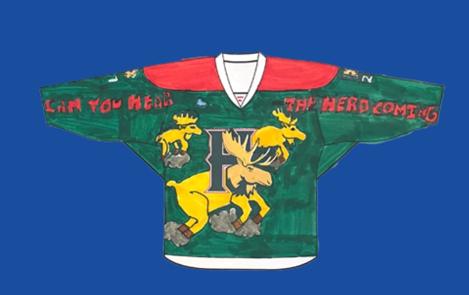 Moosecoverage's tweet image. The @HFXMooseheads @QMJHL will be wearing these Jerseys March 22nd as part of the #CHLJerseyDesign contest @CHLHockey  #GOMooseGO #CHL #Halifax #Mooseheads