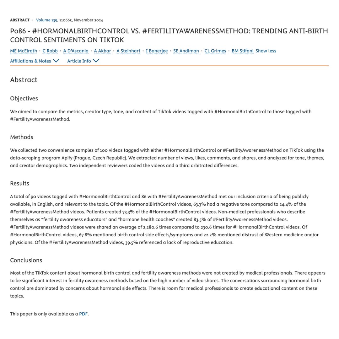 ContraceptionJL's tweet image. TikTok’s birth control talk centers on hormonal side effect concerns, with #HormonalBirthControl mostly negative. Meanwhile, #FertilityAwarenessMethod gets more shares, led by non-experts. Medical professionals can help provide balanced info.

Read it in full:…