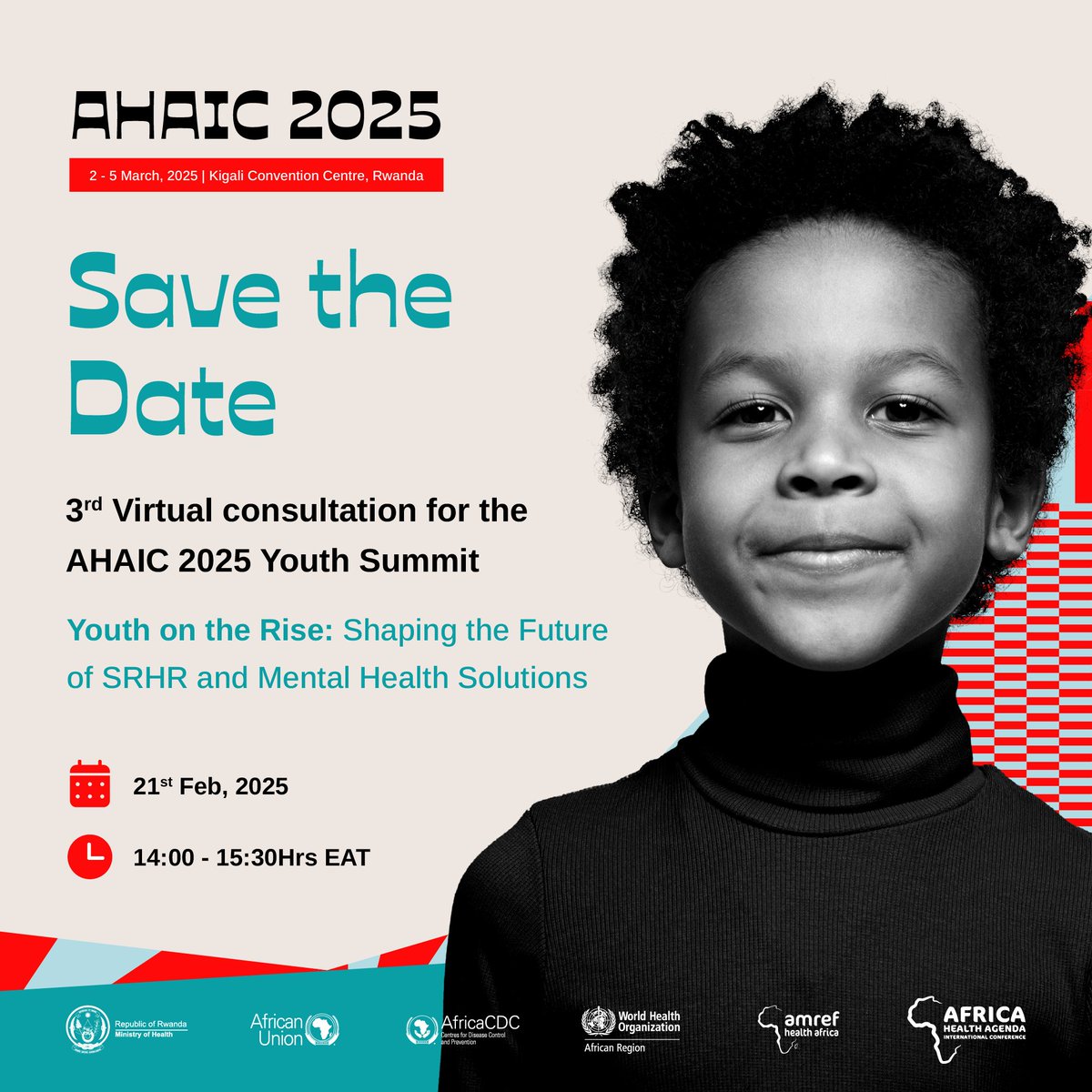 Why is youth health still overlooked in policy? 🤔 SRHR, along with mental health, is crucial for shaping our future, yet access remains limited. Let’s discuss potential solutions.

📅 Feb 21 | 2 PM EAT
🔗 Register now: amref.zoom.us/webinar/regist…

#YouthOnTheRise #AHAIC2025
