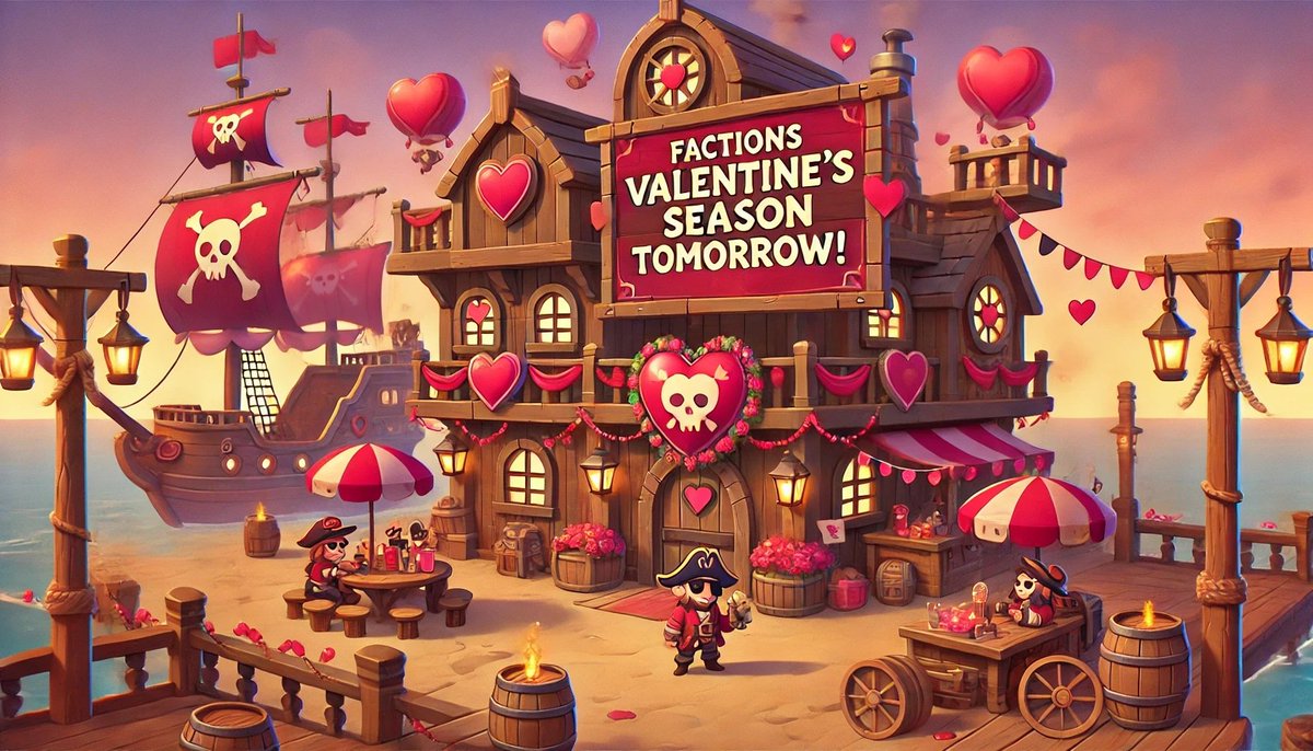 PlayMinecadia's tweet photo. Factions Pirate: The Valentine's Season starts tomorrow at 5PM EST! The Changelog has been posted in our discord! 

Showing love, we'll be giving away:
💗 1 Kraken+ Rank (PERM!)
💗 15,000 Gold
Follow us, retweet, and like to enter! 🫶💕