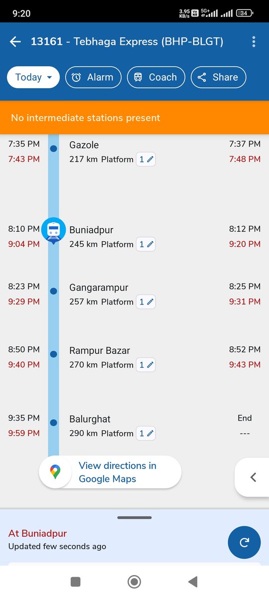 Prasun Sadhukhan (@prasunsadhukha3) on Twitter photo PNR 6246603557
Tebhaga Express has been stuck at the same place for the last 35 minutes. We had/have to attend important event on timein Balurghat. Any solutions? <a href="/RailMinIndia/">Ministry of Railways</a> <a href="/RailwaySeva/">RailwaySeva</a> <a href="/EasternRailway/">Eastern Railway</a> <a href="/AshwiniVaishnaw/">Ashwini Vaishnaw</a> PNR 6246603557
Tebhaga Express has been stuck at the same place for the last 35 minutes. We had/have to attend important event on timein Balurghat. Any solutions? <a href="/RailMinIndia/">Ministry of Railways</a> <a href="/RailwaySeva/">RailwaySeva</a> <a href="/EasternRailway/">Eastern Railway</a> <a href="/AshwiniVaishnaw/">Ashwini Vaishnaw</a>