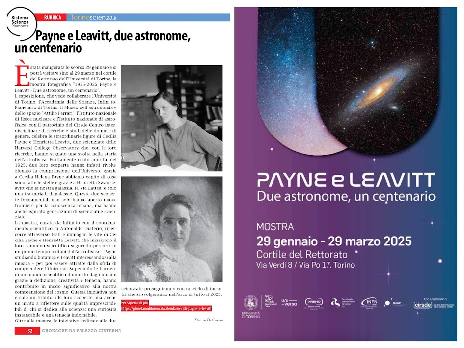 🧬 #torinoscienza 🧬 Sull'ultimo numero di #Cronache, nella rubrica dedicata alla scienza e al #SistemaScienzaPiemonte, parliamo della mostra "Payne e Leavitt. Due astronome, un centenario" fino al 29 marzo ne cortile del Rettorato <a href="/unito/">Università di Torino</a> 
<a href="/Infini_to/">Planetario Torino</a> <a href="/mediainaf/">MEDIA INAF</a> <a href="/INFN_/">INFN</a>