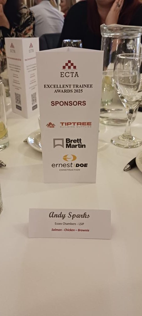 Privileged to attend the Essex Construction Training Association Ltd Trainee Awards Presentation Lunch. Such amazing talent on show from the construction sector. Many thanks to Claire Wright  for the invite and support with the Essex LSIP Skills Board Essex <a href="/EssexChambers/">Essex Chambers</a>