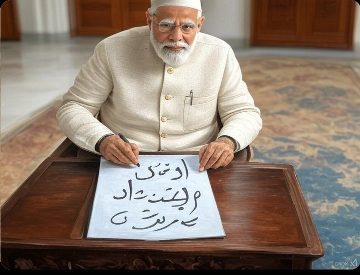 AkhilBha58's tweet image. Anti National:- मोजी जी अनपढ़ हैं, लिखने ने नाम पे ड्राइंग कर रहे हैं।

Nationalist   Bhakt:- मोजी जी पढ़ें लिखे हैं, उर्दू अरेबिक भी लिख सकते हैं।

#ModiInAmerica