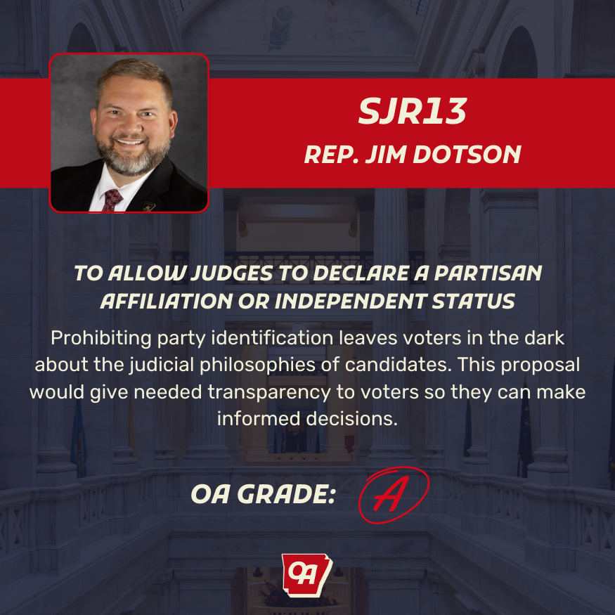 OppArkansas's tweet photo. 🚨BILL ALERT: SJR13 by Sen. @JimDotson_ gives voters a clearer picture of where judicial candidates stand! #arleg #arpx

✅Grade: A https://t.co/ReS6iXnvdV