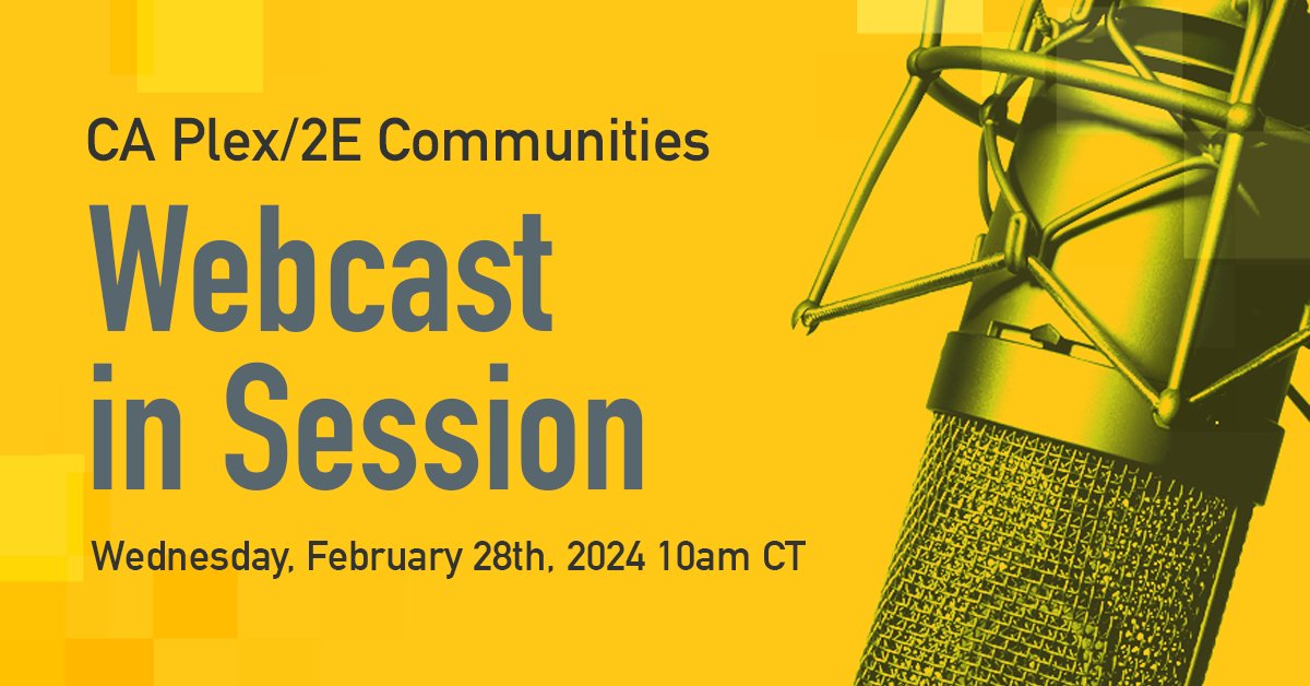 plex2e's tweet photo. The CA 2E (Synon) and CA Plex Community First Quarter Update and Lighting Talks is coming up Feb 28th. Look for up-to-the-minute Plex/2E Conference updates and three technical lightning talks, including IBM i DB2 and SQL tuning. Register now!

https://t.co/paVtLQR9la https://t.co/ESxCnic29g