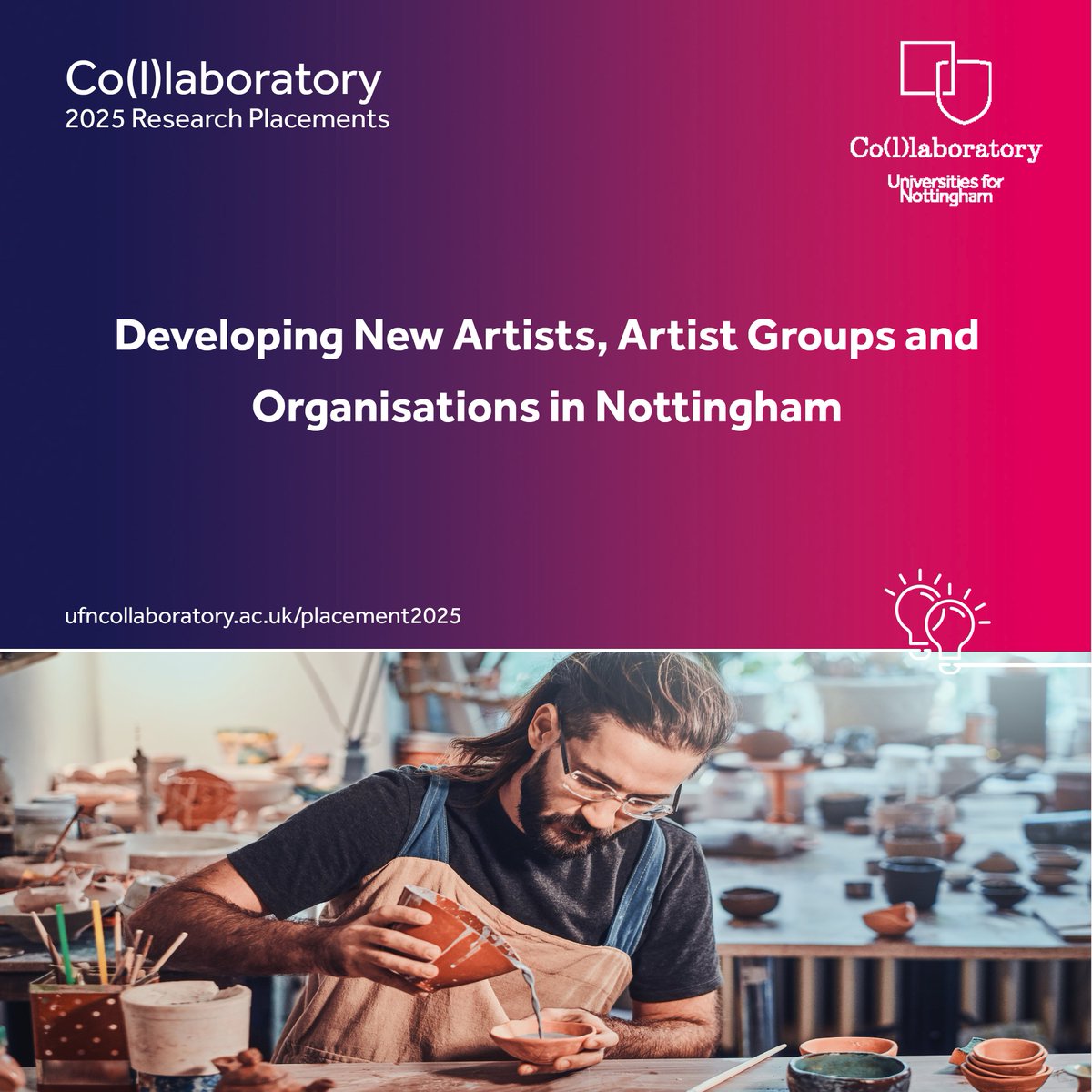 Want to shape policies that support #artists in Nottinghamshire? This placement explores grassroots arts &amp; cultural economies with #Nottingham  Researchers &amp; UK New Artists

📅 Apply by 2 March 2025
🔗 loom.ly/_jYMPNU
#ResearchOpportunity