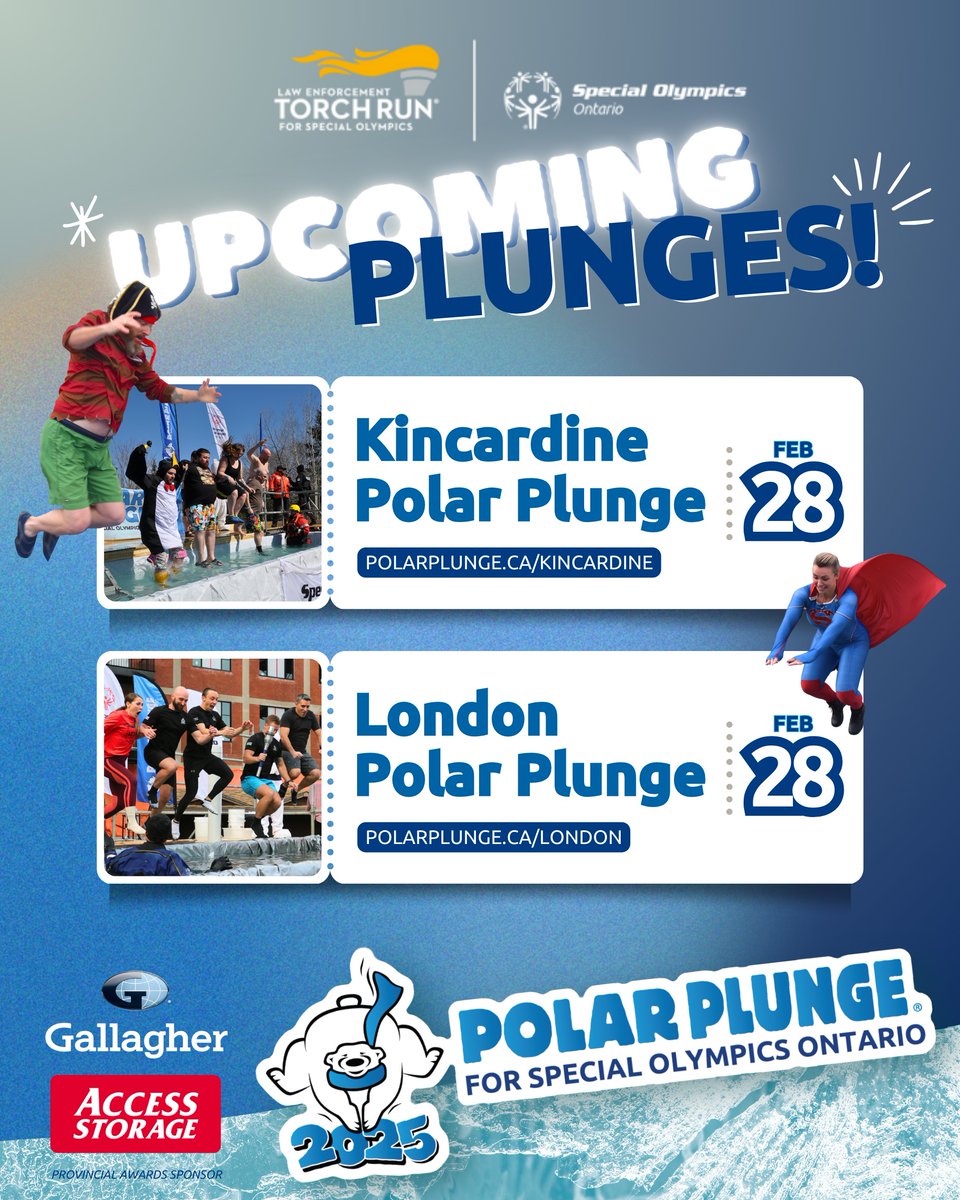 Are you ready to take the COOLEST PLUNGE this February? ❄️
 
The 2025 Polar Plunge is coming to a town near you! EVERYONE is invited to join the fun and make a difference for over 23,000 athletes across Ontario.
 
Find your plunge and register today at polarplunge.ca 🧊