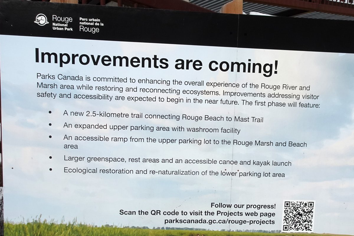 The sign below is posted at the Rouge National Urban Park Beach. The new trail described will join the Rouge Beach to Glen Rouge Campground north of Kingston Road.