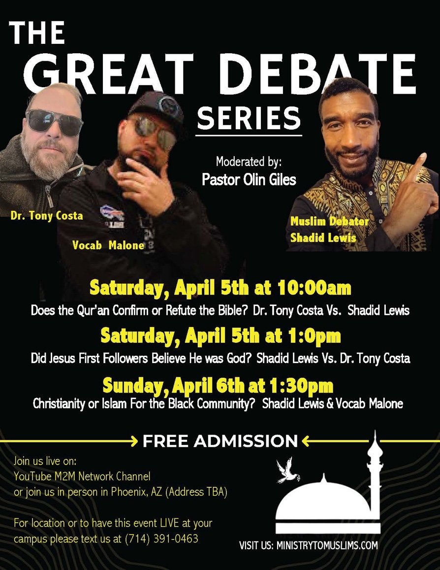 ShabazzSha's tweet photo. Upcoming Debates vs Dr Tony Costa and Pastor Vocab Malone #muslimdebate #mrislamanswersback #islam #Quran https://t.co/KIBTPp0je5