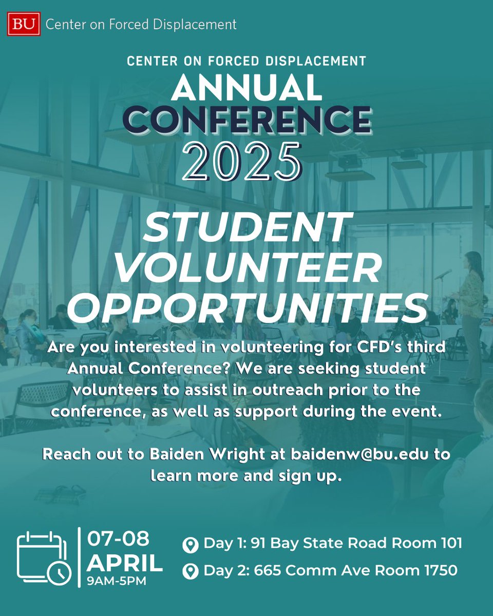 cfd_center's tweet image. Join the CFD team in hosting our third Annual Conference this April. Please email Baiden Wright at baidenw@bu.edu to learn more about volunteer opportunities.