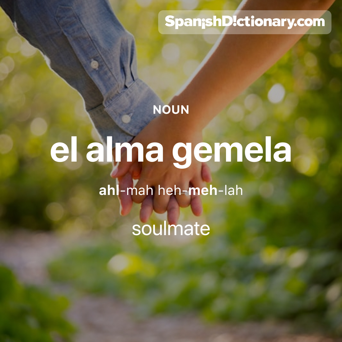 SpanishDict's tweet photo. Today's #WordOfTheDay is "alma gemela." 👨‍❤️‍👨💍 For example: Conocí a mi alma gemela en Cartagena. - I met my soulmate in Cartagena.
#EstudiaEspañol #StudySpanish #AprendeEspañol #LearnSpanish #Español #Spanish #LearningSpanish #PalabraDelDia https://t.co/PaF8jer3XU