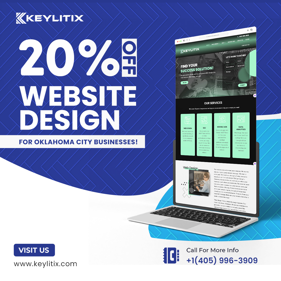 keylitix's tweet image. 𝗟𝗶𝗺𝗶𝘁𝗲𝗱 𝗧𝗶𝗺𝗲 𝗢𝗳𝗳𝗲𝗿:
𝟮𝟬% 𝗢𝗳𝗳 Website Design for Oklahoma City Businesses!
Take advantage of this special offer today.
#OklahomaCityOK #WebDesignOffer #SEO #Keylitix #WebsiteDesign