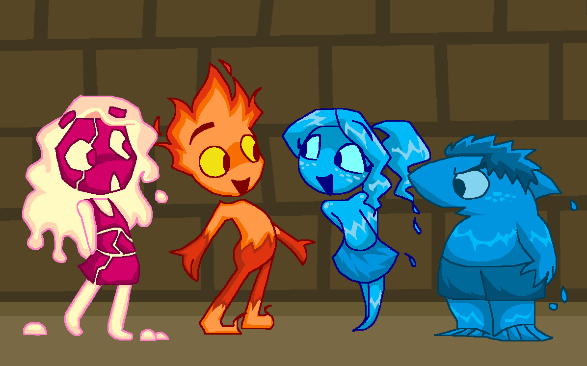 QuietTomato's tweet photo. fireboy and watergirl 
with their cousins sharkboy and lavagirl https://t.co/zFuN1uMcc7
