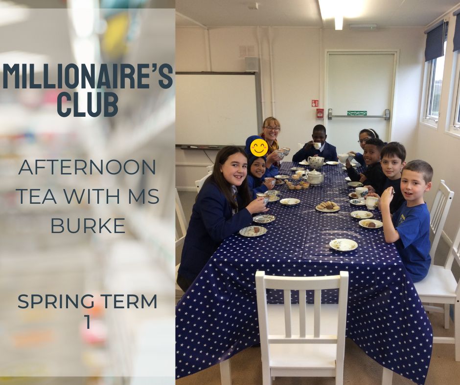Today our 8 Word Millionaires enjoyed an afternoon tea to celebrate their love of reading with hot chocolate, cakes and biscuits. 

Well done to our Millionaire Club - we can't wait to see who will join us next half term! <a href="/MsBurkeHeadT/">Ms Burke</a> <a href="/StAlbansDMAT/">Diocese of St Albans Multi-Academy Trust</a>