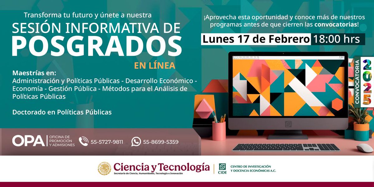 🚨¡Nueva Sesión Informativa!🚨

¿Aún tienes dudas sobre el proceso de admisión a la Maestría en Economía del <a href="/CIDE_MX/">CIDE</a>?

Esta es tu oportunidad de atender todas tus dudas:

🗓 17 de Febrero 2025
💻 En línea
ℹ️ Informes: Oficina de Promociones y Admisiones, 5586995359
