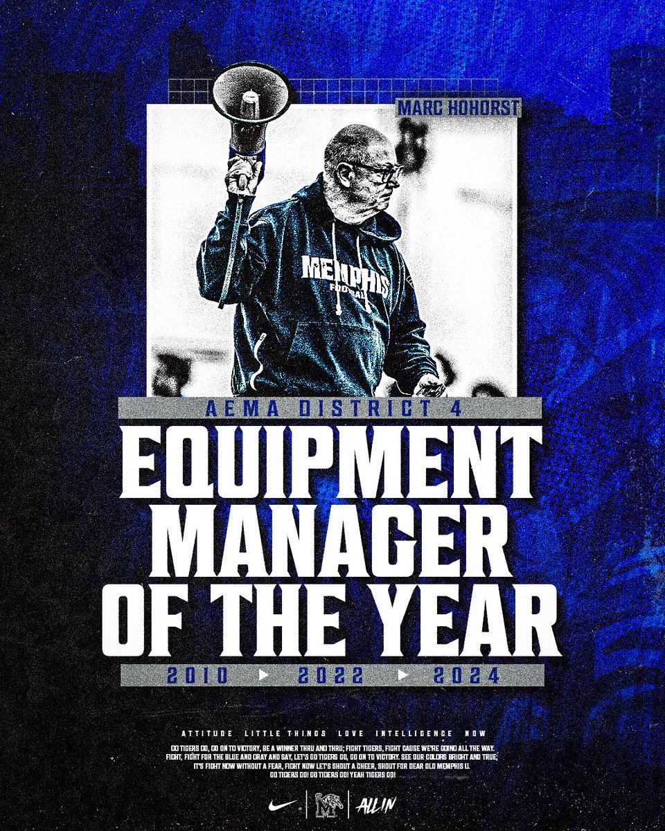 Memphis Football (@memphisfb) on Twitter photo Congratulations to Marc Hohorst on being named the <a href="/AEMA_District4/">AEMA District 4</a> Equipment Manager of the Year‼️👏
This is his third time winning the award as Marc has been committed to serving the Tigers for the past 23 seasons! 🐅
#ALLIN | #GoTigersGo Congratulations to Marc Hohorst on being named the <a href="/AEMA_District4/">AEMA District 4</a> Equipment Manager of the Year‼️👏
This is his third time winning the award as Marc has been committed to serving the Tigers for the past 23 seasons! 🐅
#ALLIN | #GoTigersGo