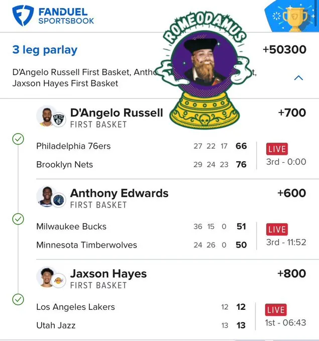 DubClub (@dubclub_win) on Twitter photo +50300 FIRST BASKET HIT ๐คฏ
<a href="/Romeodamus/">Romeo ๐ฎ</a> hit one of the MOST INSANE parlays you'll ever see which would've turned $10 into $5,040 ๐ฅ
Tap in for just $3.50 a MONTH: bit.ly/TMThread350 +50300 FIRST BASKET HIT ๐คฏ
<a href="/Romeodamus/">Romeo ๐ฎ</a> hit one of the MOST INSANE parlays you'll ever see which would've turned $10 into $5,040 ๐ฅ
Tap in for just $3.50 a MONTH: bit.ly/TMThread350