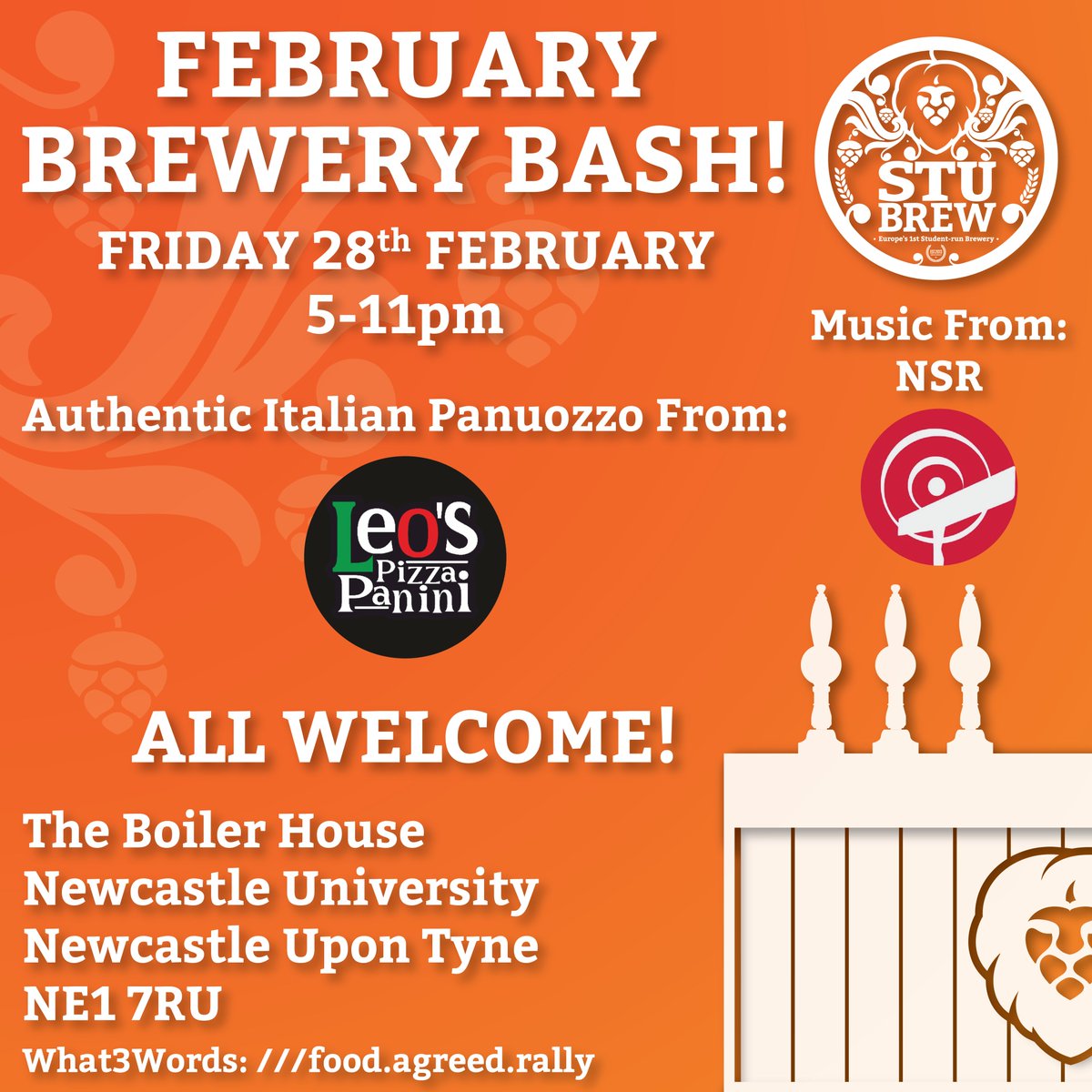 StuBrewNCL's tweet image. We're back in the Boiler House!
Come to our next brewery bash on Friday 28th February for great student-brewed beer, authentic Italian street food from Leo's Pizza Panini and music from NSR!
We're looking forward to another great event and hope to see you there! 🍻