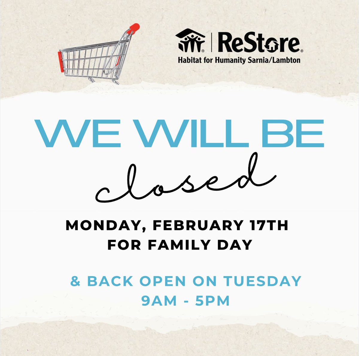 We hope everyone has a safe and happy long weekend.

#FamilyDay #ClosedMonday