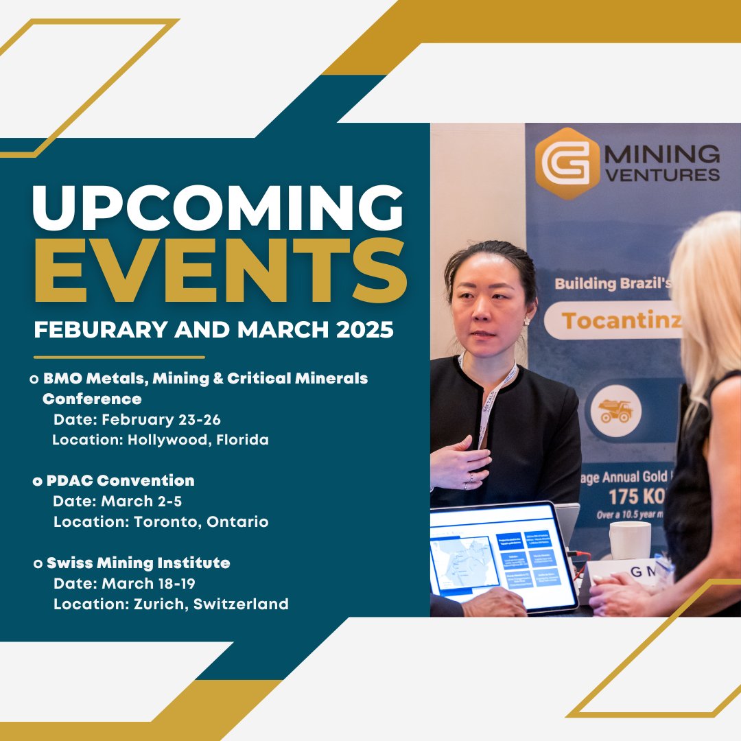 Join GMIN at the upcoming events, where we are eager to update current shareholders and prospective investors on the advancements at the TZ Gold Mine,  the Oko West Project, and the Gurupi Project.

#events #gminingventures #mining #gold #goldmining #gmin #gminf $gmif $gmin.to