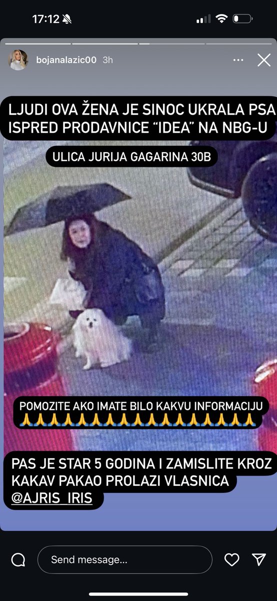 zoka5's tweet photo. Ova žena je sinoć ukrala psa ispred Ideje na NBG. Molim vqs da delite i da javite ako imate biko kakvu info o ovoj ženi. https://t.co/FKTpyPpo5B