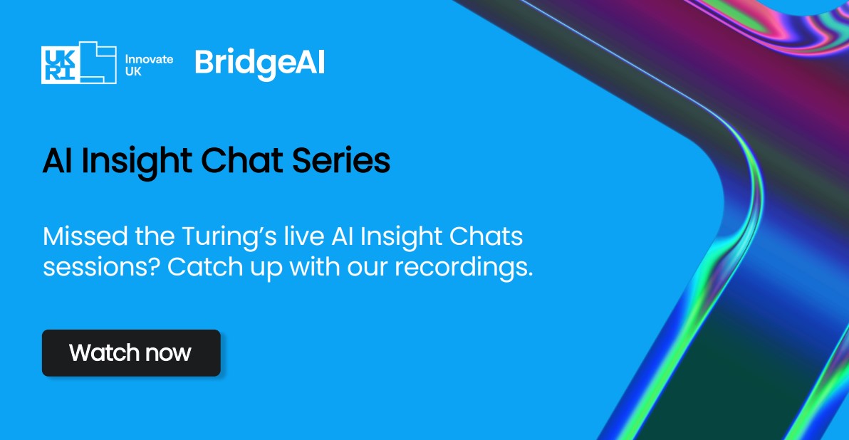 Innovate UK Business Connect (@iuk_connect) on Twitter photo Did you miss the <a href="/turinginst/">The Alan Turing Institute</a> live AI Insight Chat sessions, created for the <a href="/innovateuk/">Innovate UK</a> #BridgeAI programme?
Catch up on the recordings to gain inspiration, learn from real-world experiences, and explore how AI can transform your work.
🎥 Watch now: ow.ly/876L50USpZE Did you miss the <a href="/turinginst/">The Alan Turing Institute</a> live AI Insight Chat sessions, created for the <a href="/innovateuk/">Innovate UK</a> #BridgeAI programme?
Catch up on the recordings to gain inspiration, learn from real-world experiences, and explore how AI can transform your work.
🎥 Watch now: ow.ly/876L50USpZE