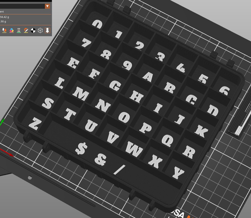 I like 3D printing because you can make odd things that only you need.
I took the Rugged Box and OpenScad'd it so I can make variable size boxes and I made this one with dividers for a very odd reason...