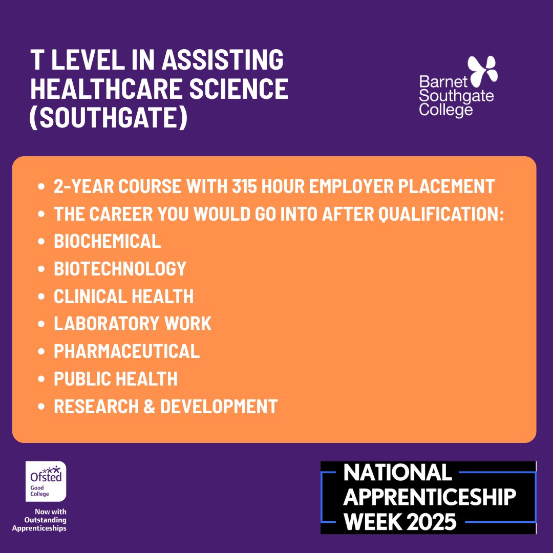 barnetsouthgate's tweet image. Did you know here at BSC we offer 9 unique T-Level programmes dedicated for our students success? It&apos;s #TLevelThursday this #NAW2025. Check out all of our programmes and what we have to offer! Visit our website to learn more about YOUR T LEVEL: hubs.la/Q036CmZF0