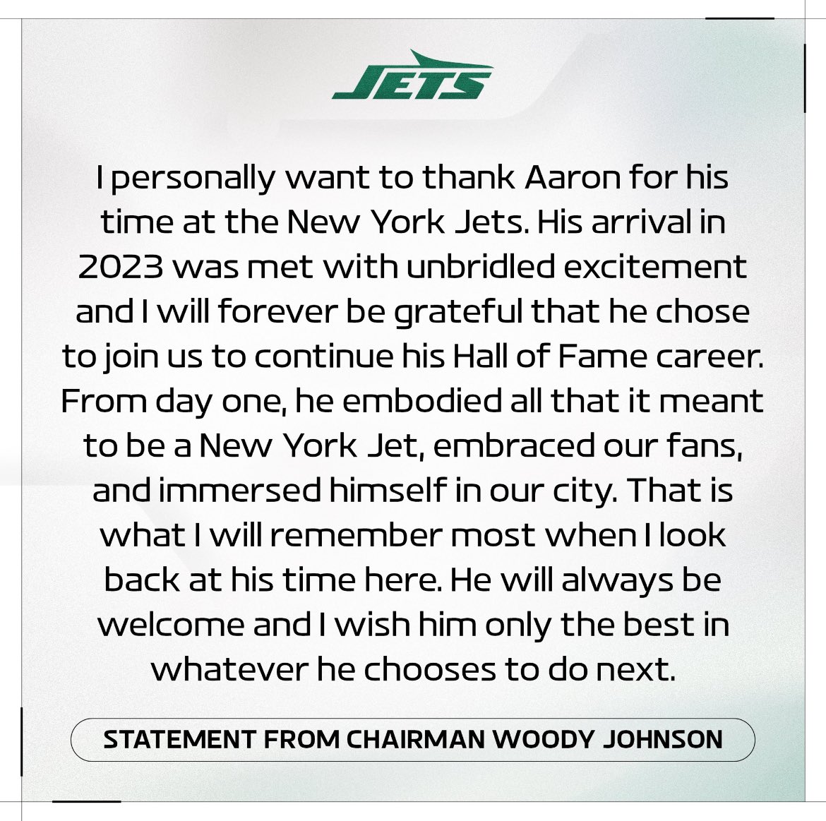 AdamSchefter's tweet photo. Statements from Jets ownership, head coach and general manager: https://t.co/i6kGBizk90
