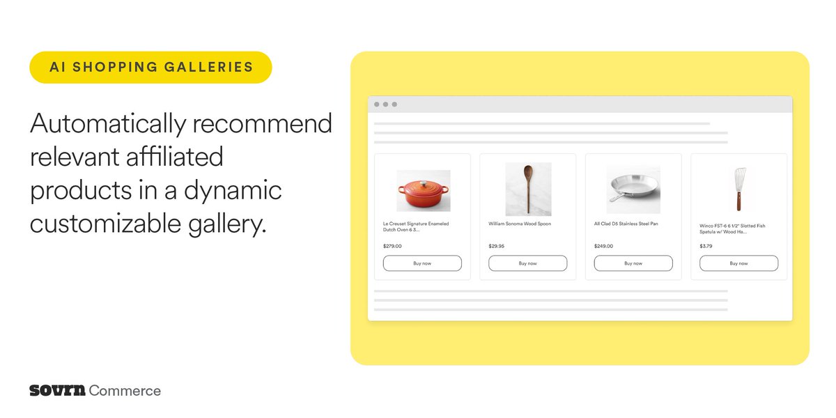 Introducing AI Shopping Galleries 🛍️✨, the first feature in the Sovrn Commerce product recommendation suite. AI Shopping Galleries automatically recommends relevant affiliated products and displays them in dynamic, customizable galleries. Learn more 🔗 bit.ly/4aXDvF0