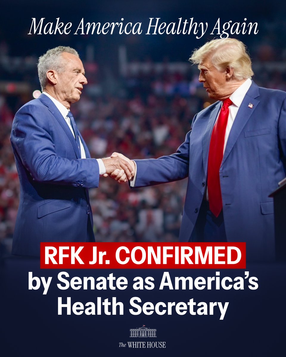 🇺🇸 Robert F. Kennedy Jr.'s confirmation as HHS Secretary underscores President Trump’s dedication to empowering Americans with healthier lives, restoring trust in public health institutions, and championing medical freedom for all.

MAKE AMERICA HEALTHY AGAIN! <a href="/RobertKennedyJr/">Robert F. Kennedy Jr</a>