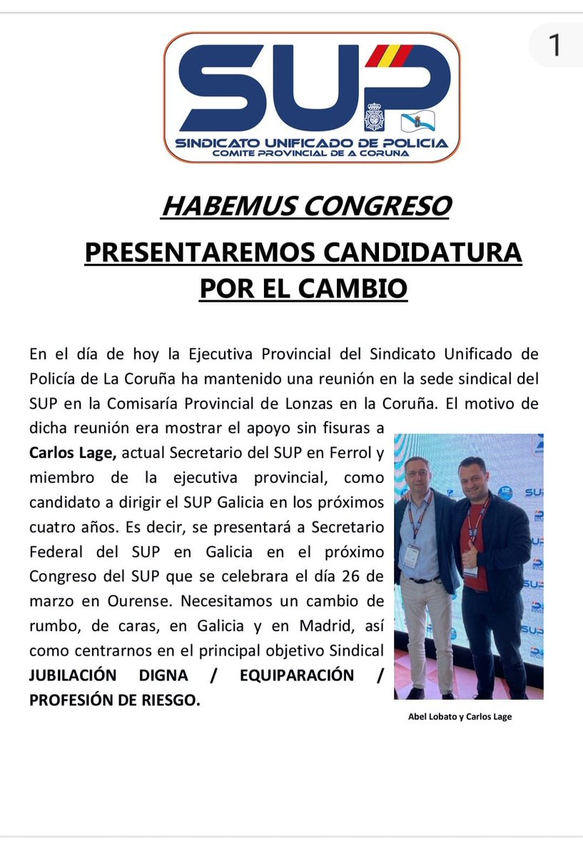 supcoruna's tweet photo. Por un cambio REAL
#policia #suppolicia #supgalicia #supcoruna #supsantiago #supribeira #supferrol #noticias #equiparacionya #profesionderiesgoya #reclasificaciongrupoB #supriesgopn #FelizJuevesATodos https://t.co/VdnyrqjpBE