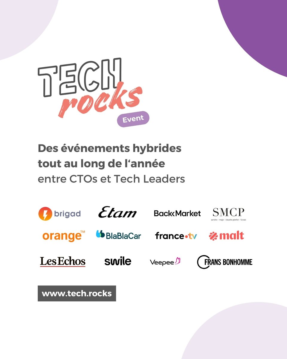 TechRocksFr's tweet image. Des événements exclusifs pour les Tech Leaders, toute l’année !
☕️ Un Tech Coffee organisé en collaboration avec notre super partenaire Oracle !
🔍 Une Tech Immersion chez Playplay !
🍽 Un Tech Lunch !

Participez aux prochains événements👉 hubs.li/Q036z9qL0