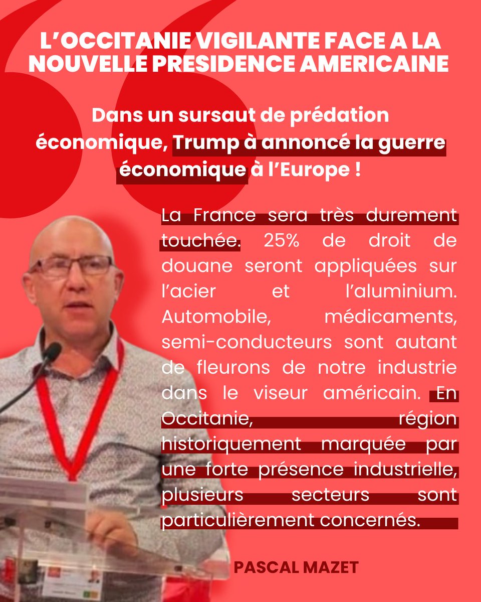GrpCRCoccitanie's tweet photo. La réalité de #Trump : La guerre économique aux intérêt français ! En Occitanie, nous seront impactés et c'est la raison pour laquelle nous devons nous préparer à la réindustrialisation pour notre pleine souveraineté. 🏭 https://t.co/8dVPgJ7BNM